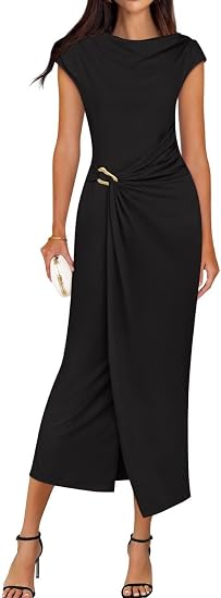 Women's Summer Cap Sleeve Wedding Guest Cocktail Midi Dress